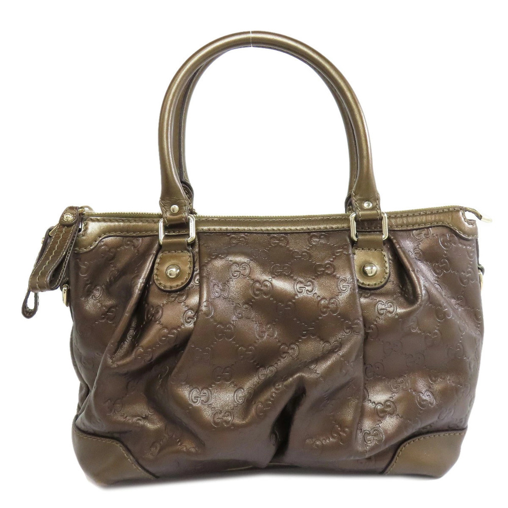 Gucci ssima Leather Bag Signature Tote Shima GG Black